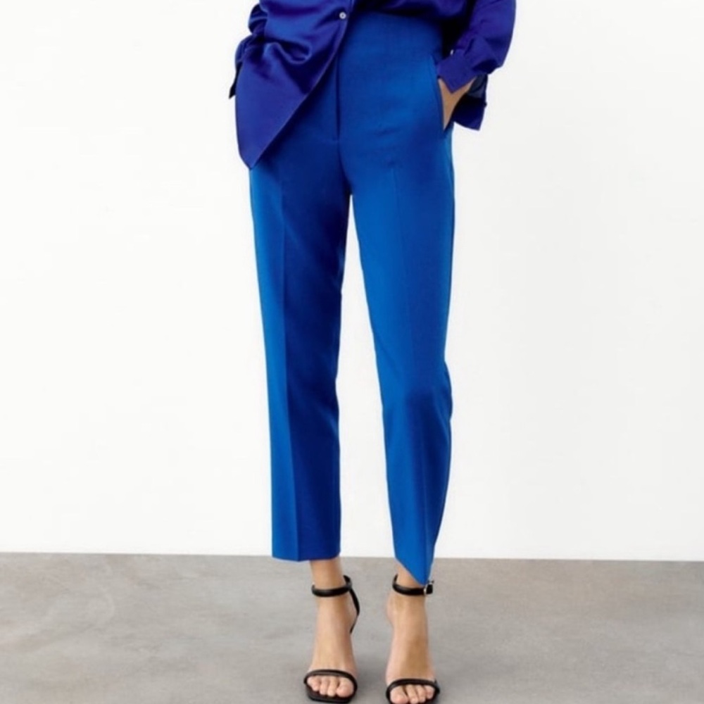 Zara Cropped Tailored Pants in Bright Blue